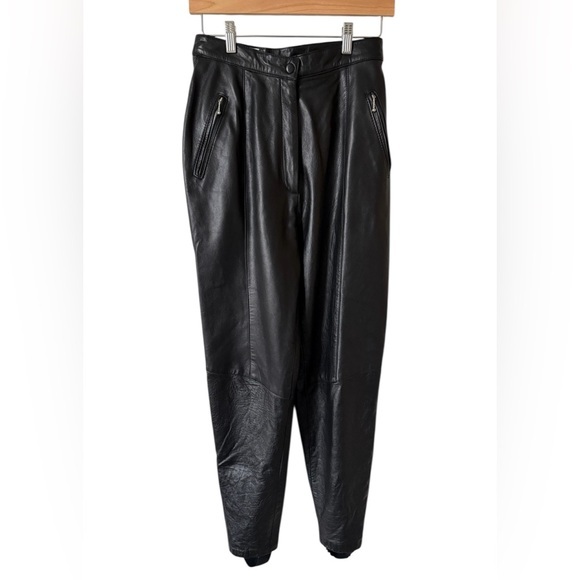 Vintage Cedars Black Leather Stirrup Pants Ankle Zip‎ High Waist Size 10 - Picture 2 of 16